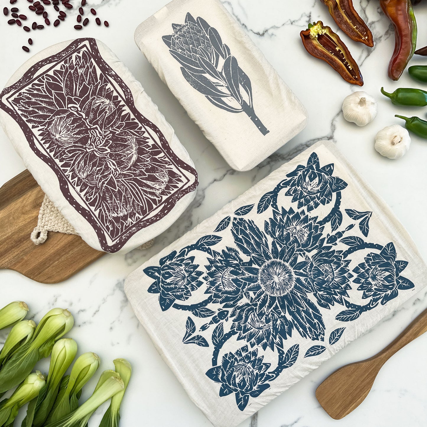 Dish Cover Rectangle Set of 3 | Protea Print