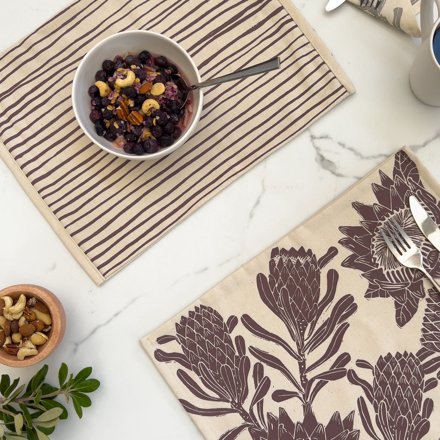 Placemats Reversible Set of 2 | Navy Gold Dots and Madiba Print
