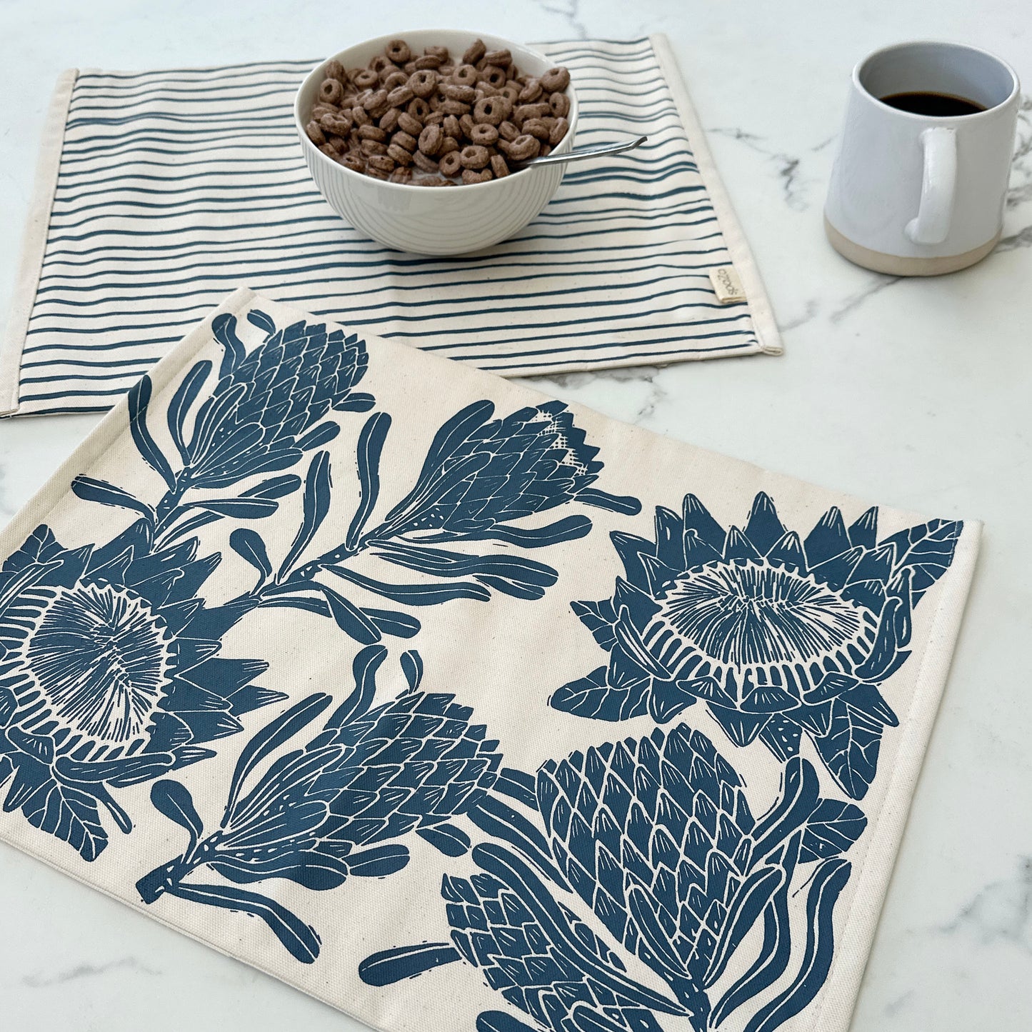 Placemats Reversible Set of 2 | Navy Gold Dots and Madiba Print