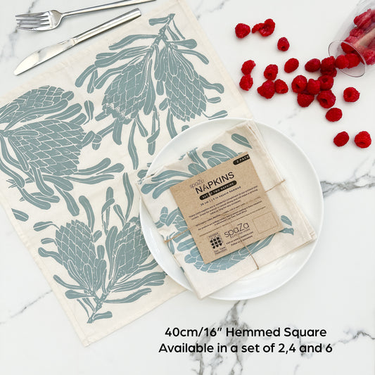 Cotton Table Napkins Blues and Greys | Protea Print