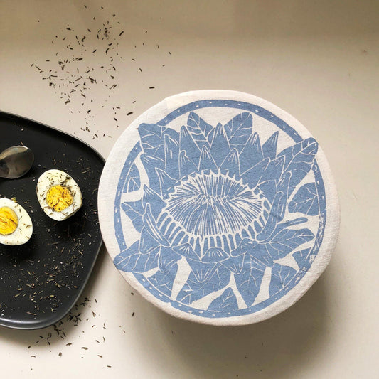 Dish and Bowl Cover Small Protea Print : cloth bowl cover for single portion or leftover - spaza.store.com