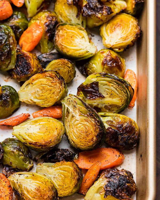 Honey Mustard Roasted Brussel Sprouts and Carrots