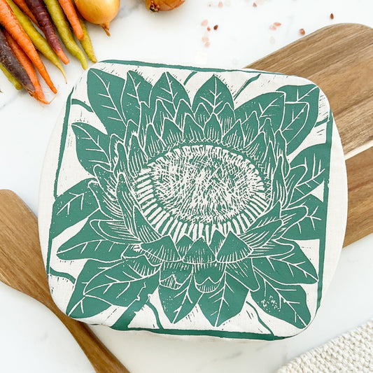 Dish and Casserole Cover Square Protea Print | cloth cover for square bakes