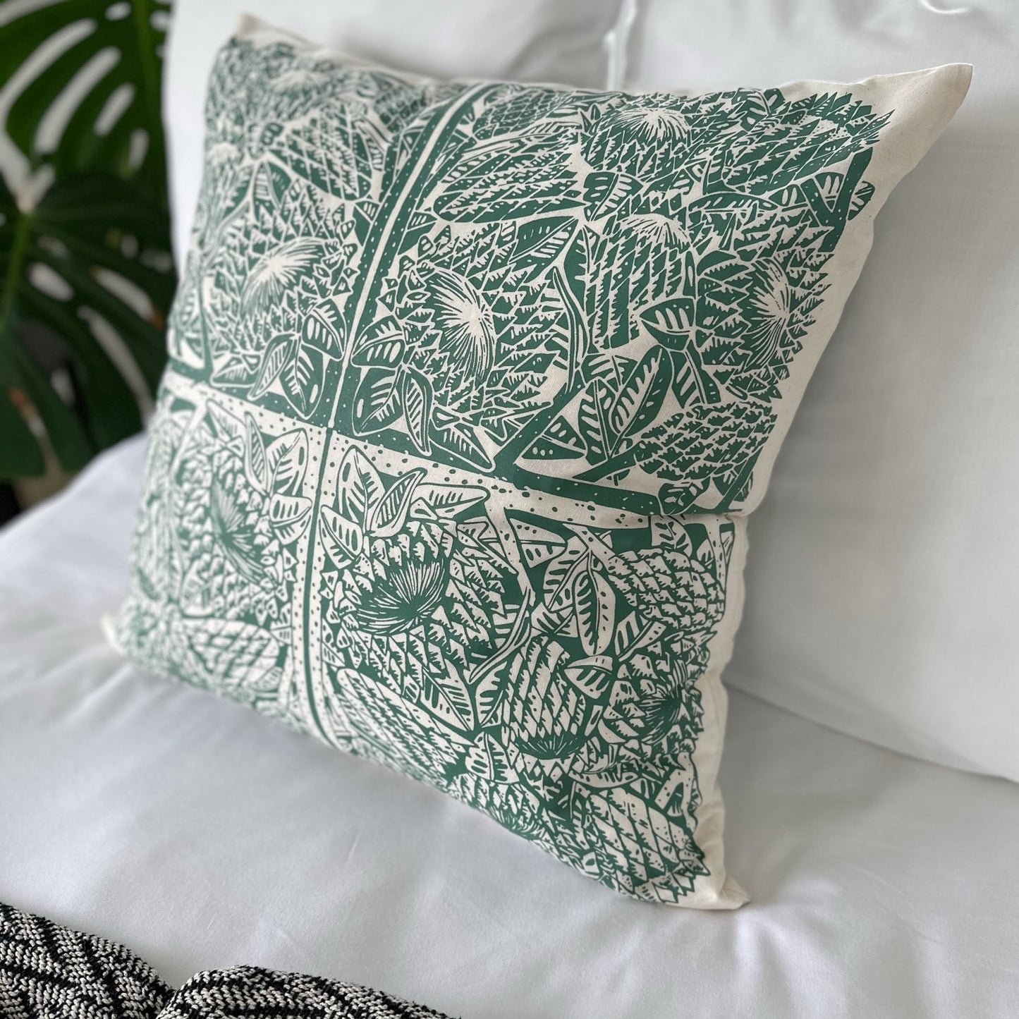 Cushion Cover 24" 60cm square continental organic cotton green, blue, rose