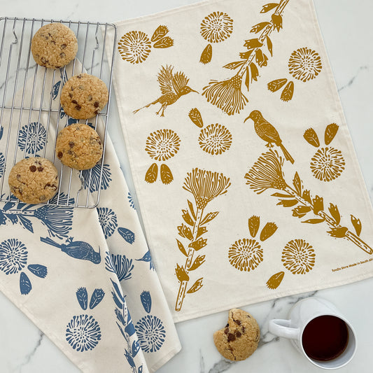 Tea Towel Cotton Sunbird Print in Navy 16 in x 22 in