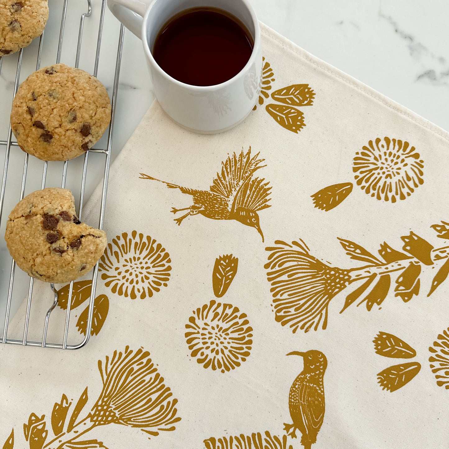 Tea Towel Cotton Sunbird Print in Navy 16 in x 22 in