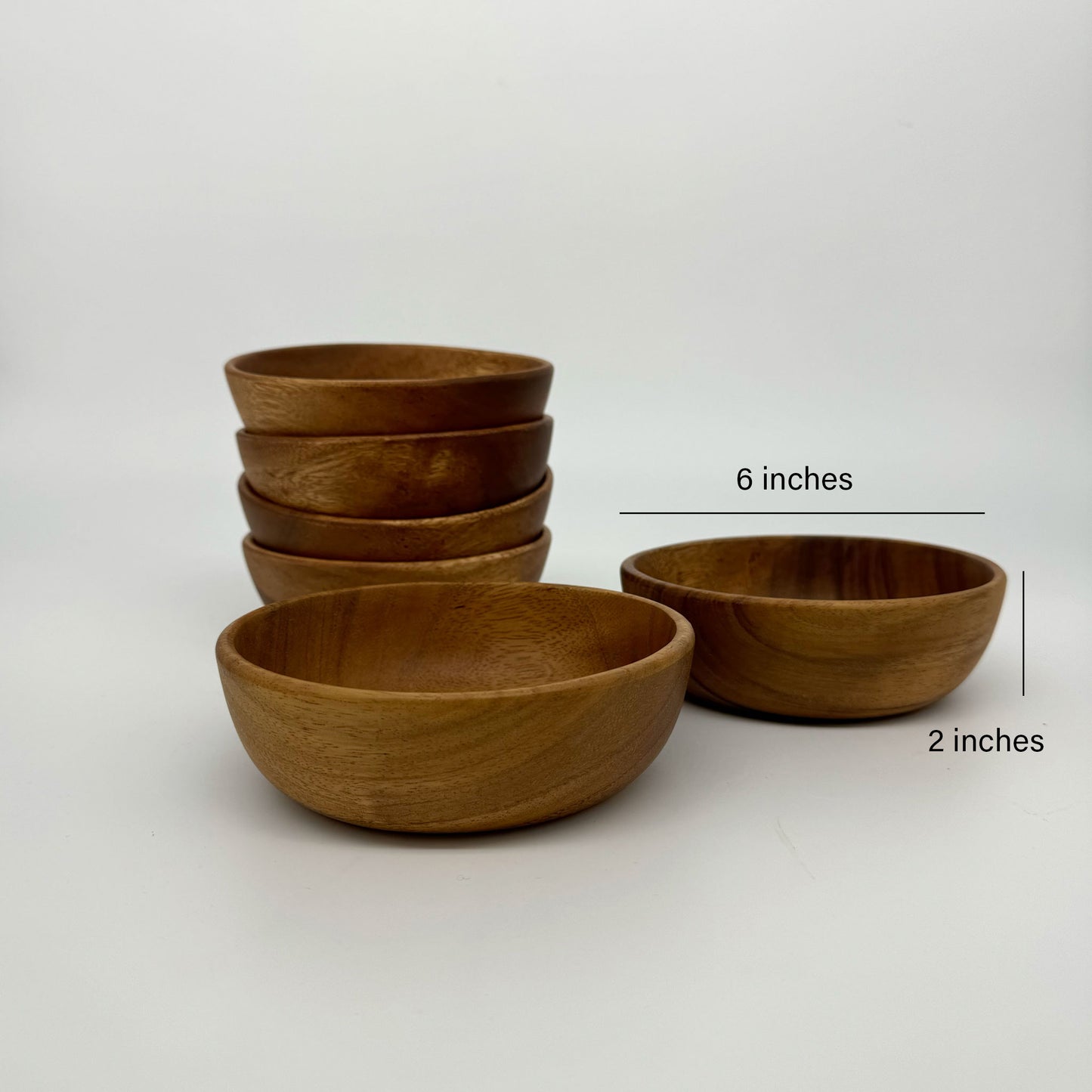 Handcrafted Acacia Wooden 6" Bowls lightweight, shatterproof alternative