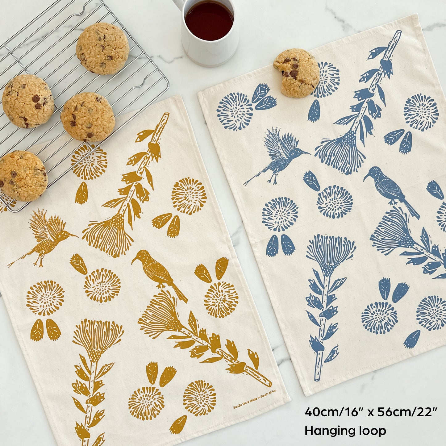 Tea Towel Cotton Sunbird Print in Navy 16 in x 22 in