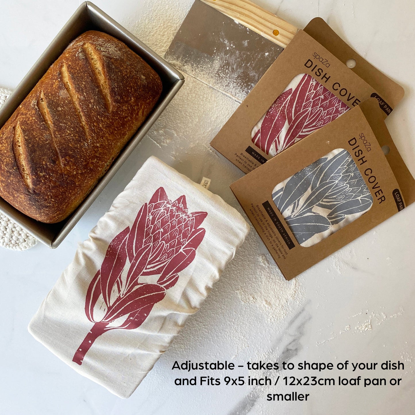 Loaf Pan Cover 100% organic cotton for bread making protea motif