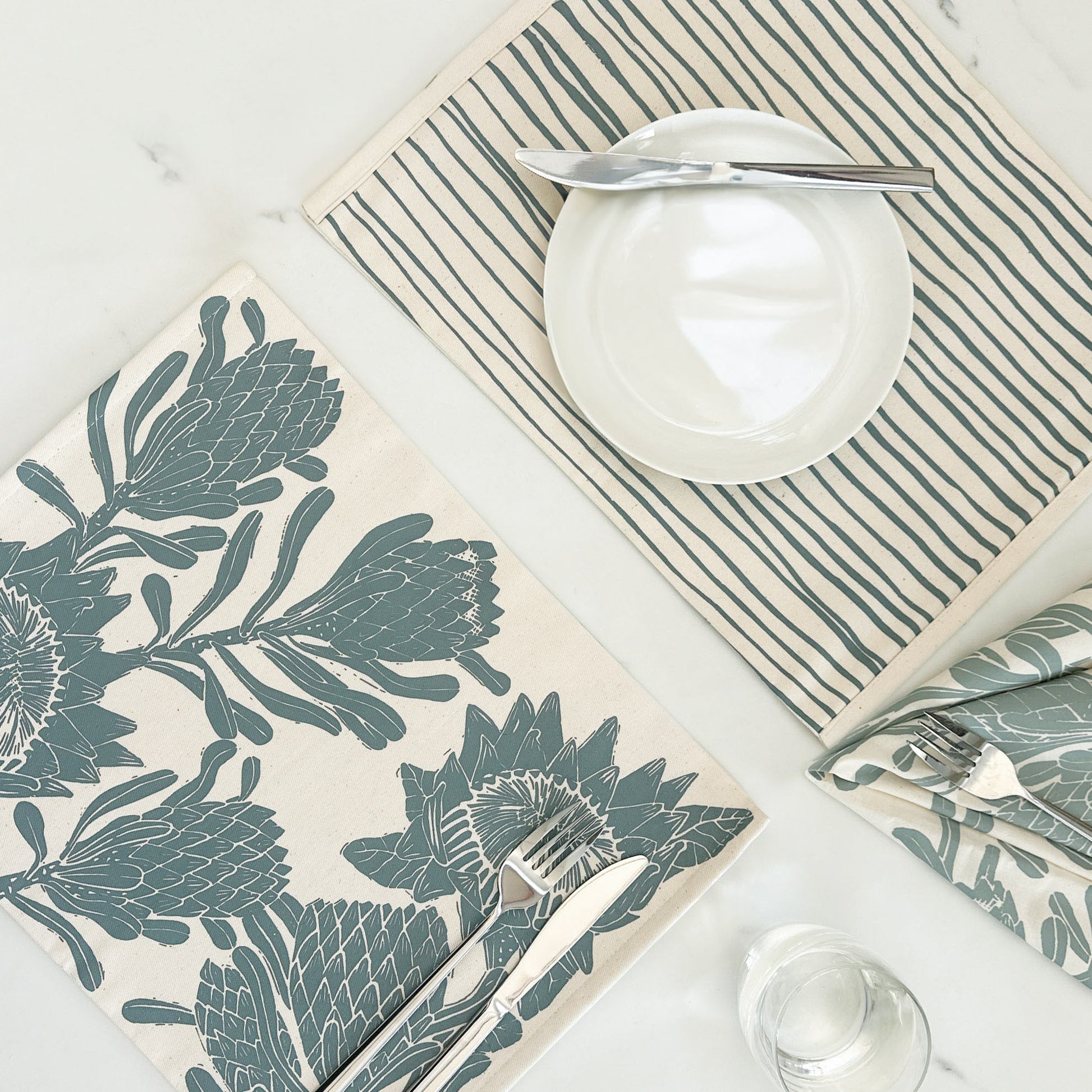 Placemats Reversible Set of 2 | Navy Gold Dots and Madiba Print