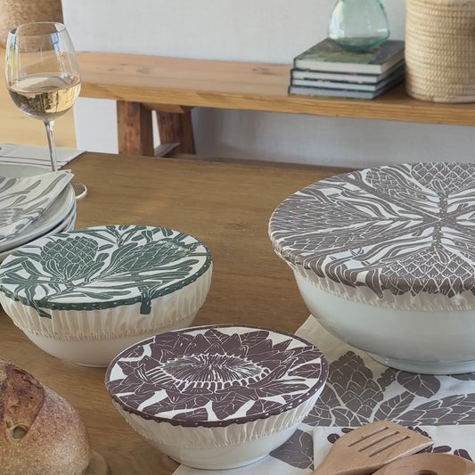 Dish and Bowl Cover Set of 4 | Protea Print | Covers Everything