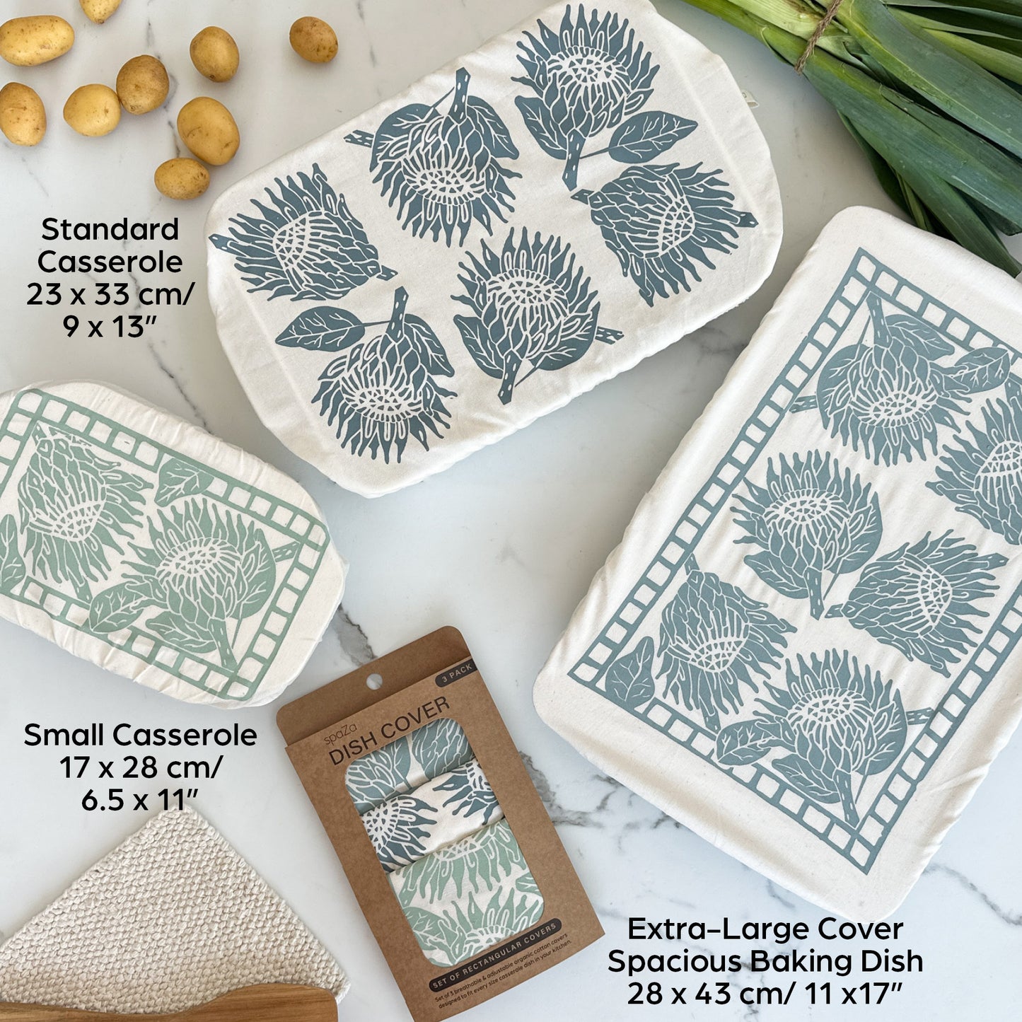 Dish Cover Rectangle Set of 3 | Protea Print